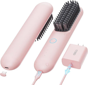 Wireless Hair Brush Cordless Hair Straightening Brush for Women Touch ups on The go Styling Hot Comb with Negative Ion Lightweight Mini Travel USB Rechargeable